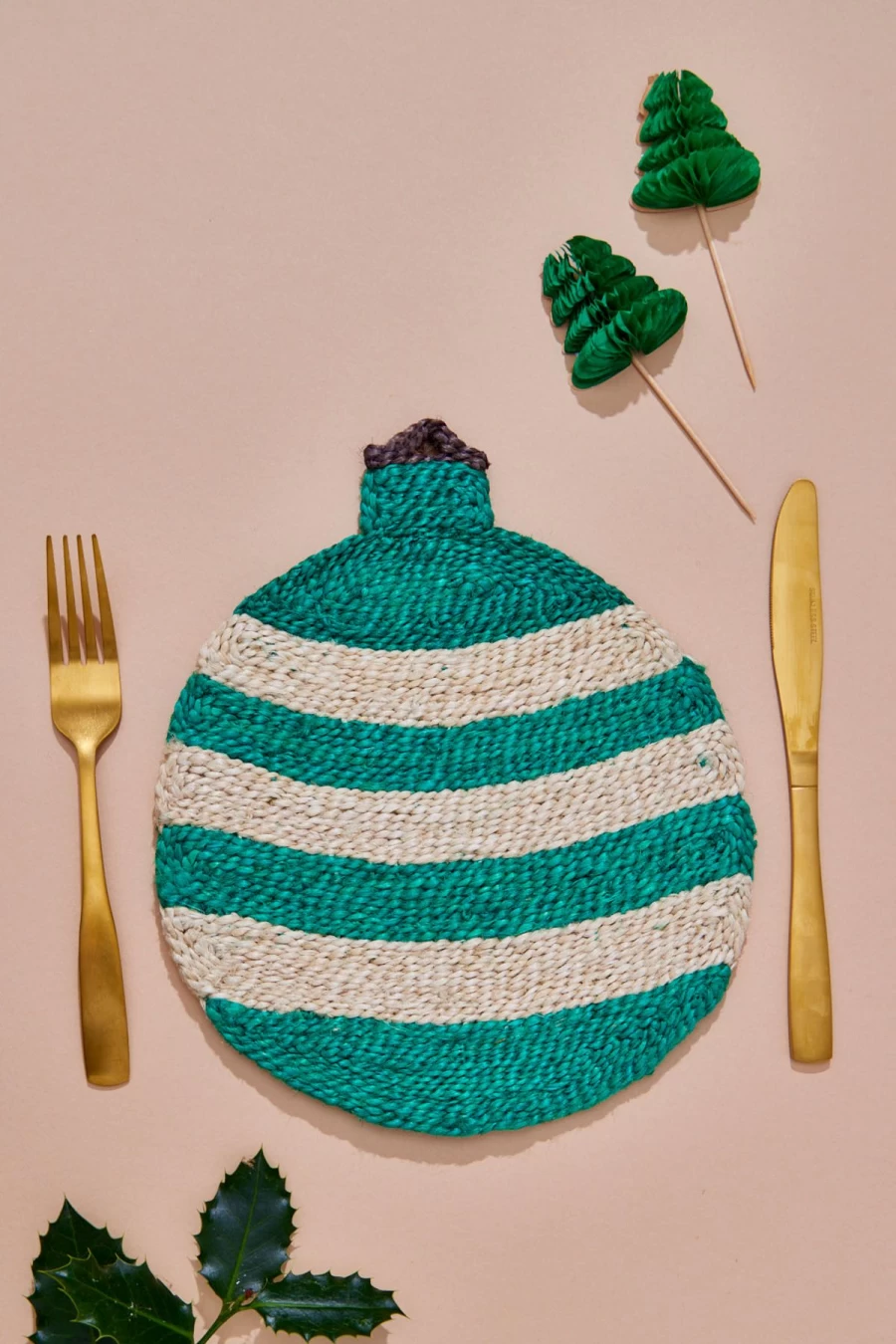 The Jacksons Green Stripe Christmas Bauble Placemat for Holiday Table Decor