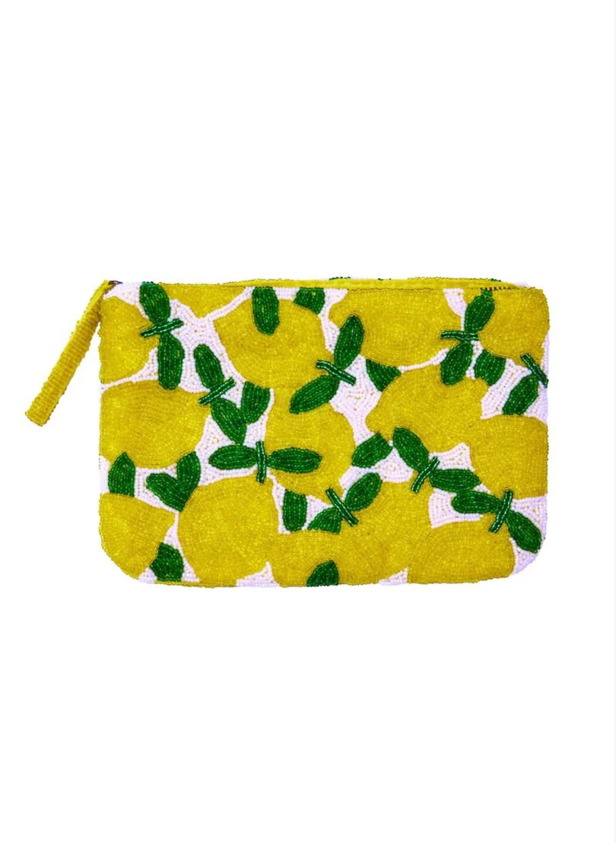 The Jacksons Lemon Beaded Clutch - Elegant Beaded Handbag for Women