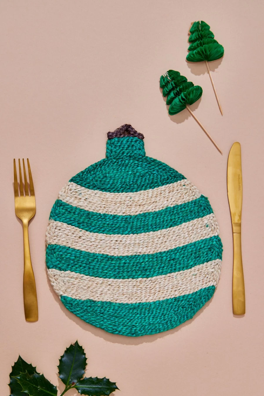 The Jacksons Green Stripe Christmas Bauble Placemat for Holiday Table Decor