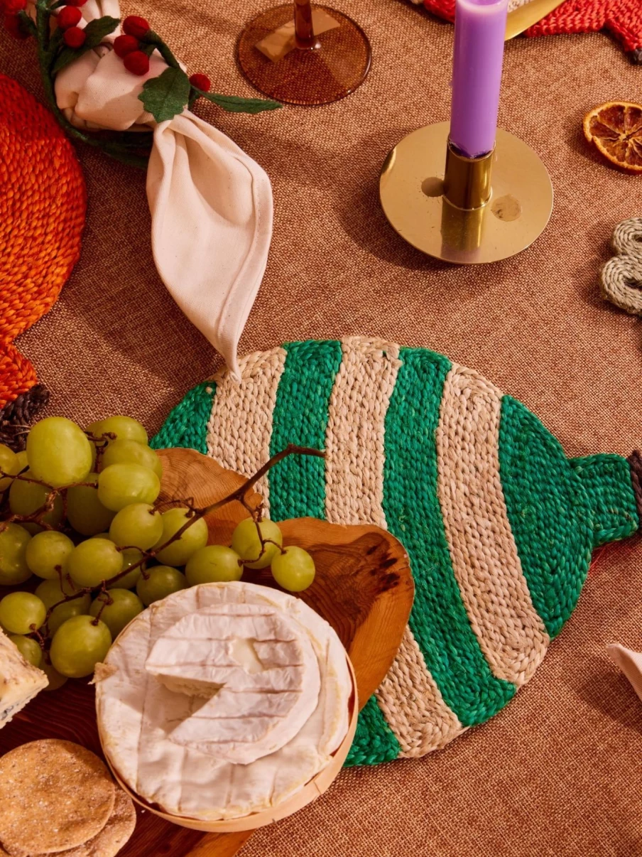 The Jacksons Green Stripe Christmas Bauble Placemat for Holiday Table Decor