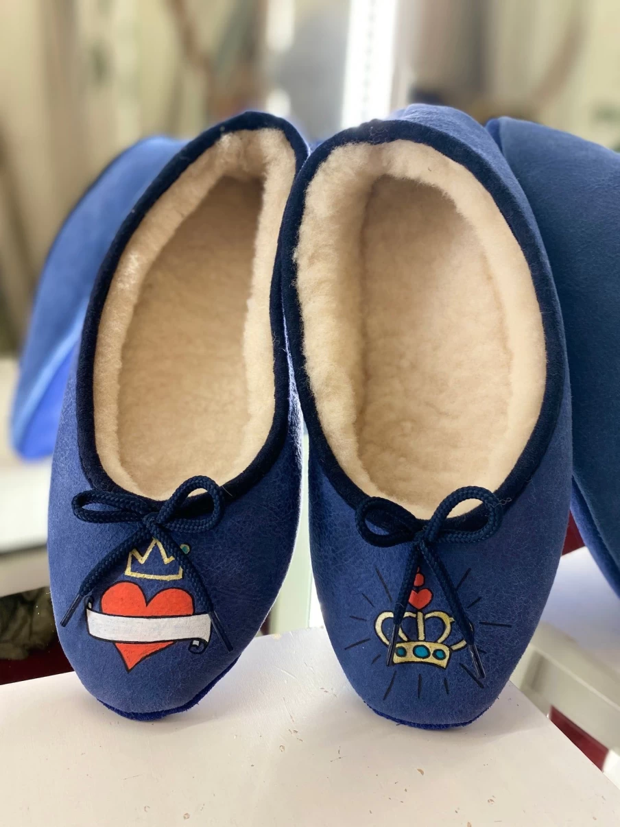 Milona Navy Personalized Suede Slippers - Custom Monogrammed House Shoes