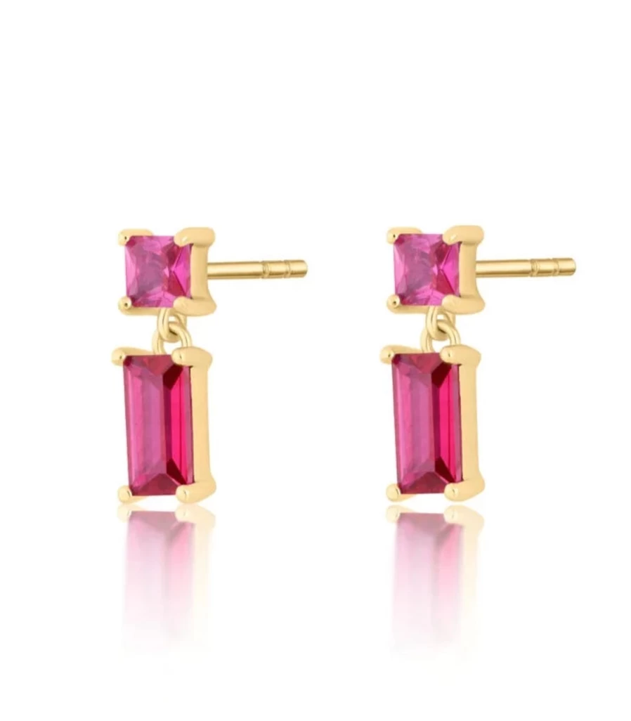 Scream Pretty Fuchsia Baguette Drop Earrings – Elegant Studs for Women