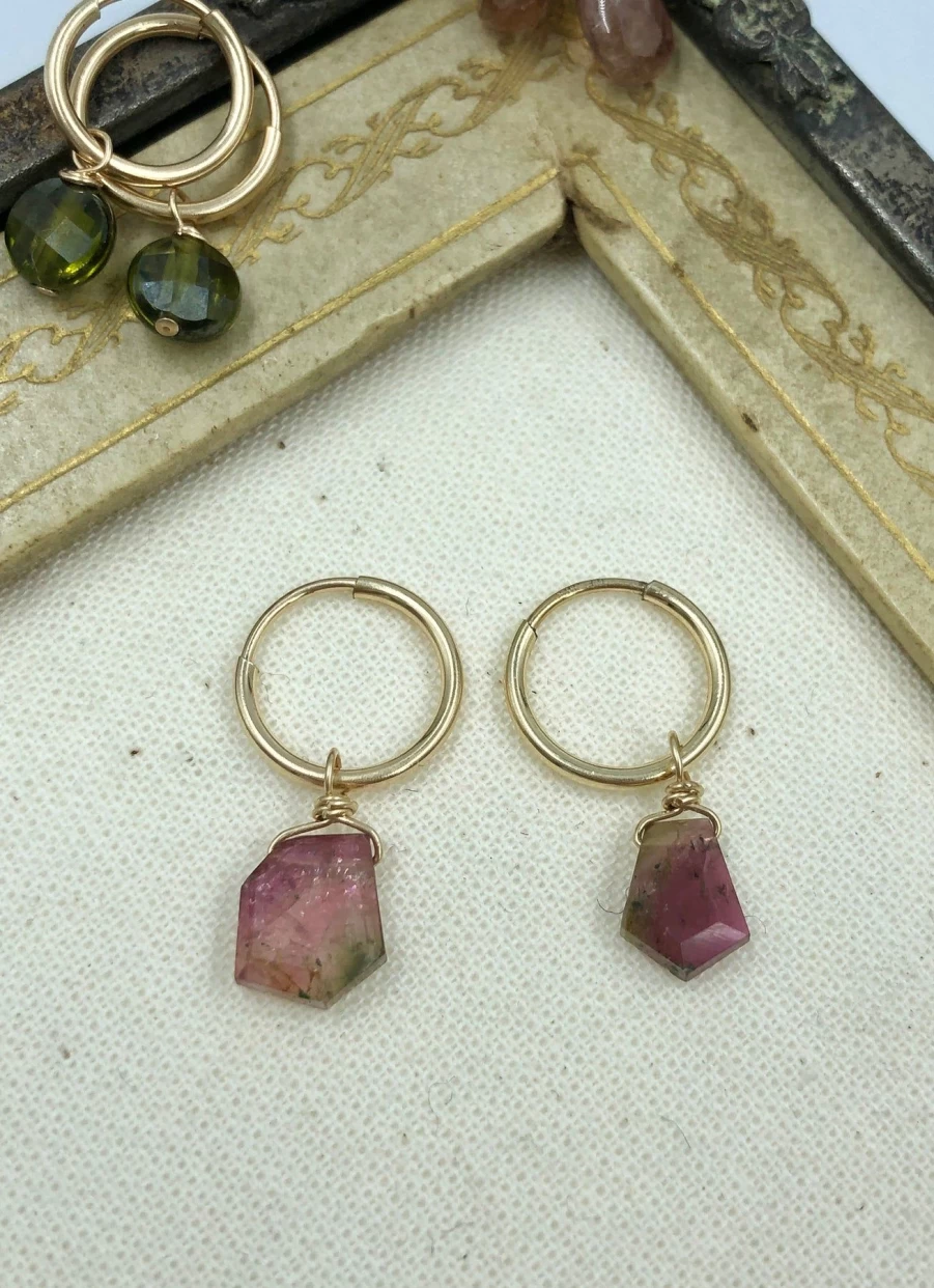 Rue Belle Pink Diamond Cut Semi-Precious Stone Dangle Earrings for Women