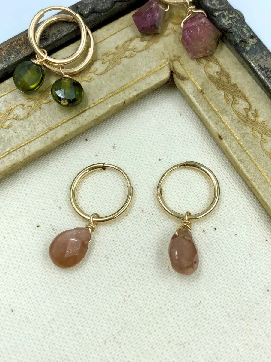 Rue Belle Pink Semi-Precious Stone Drop Earrings - Handmade Dangle Jewelry for Women