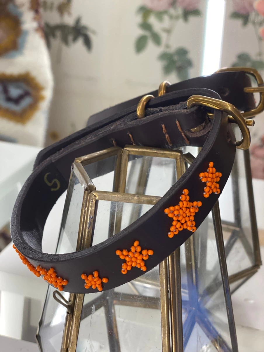 The Jacksons Reflective Orange Star Pattern Dog Collar – Adjustable Pet Safety Collar for Small Medium Large Dogs