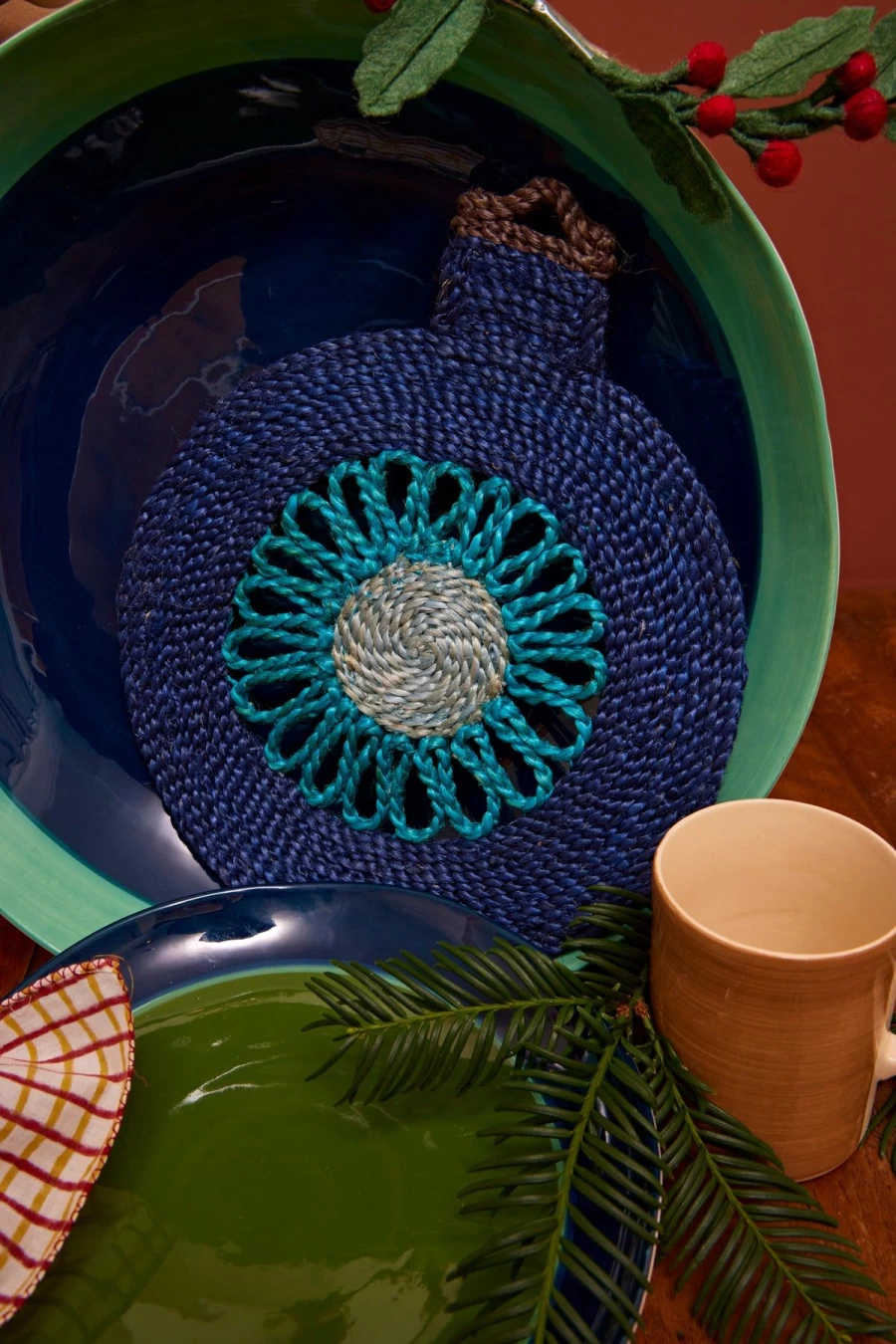 The Jacksons Blue Star Bauble Christmas Table Placemat for Holiday Decor