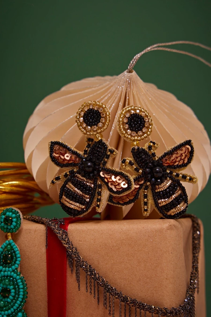 The Jacksons Handmade Bee Beaded Earrings - Unique Gold & Silver Dangle Earrings for Women