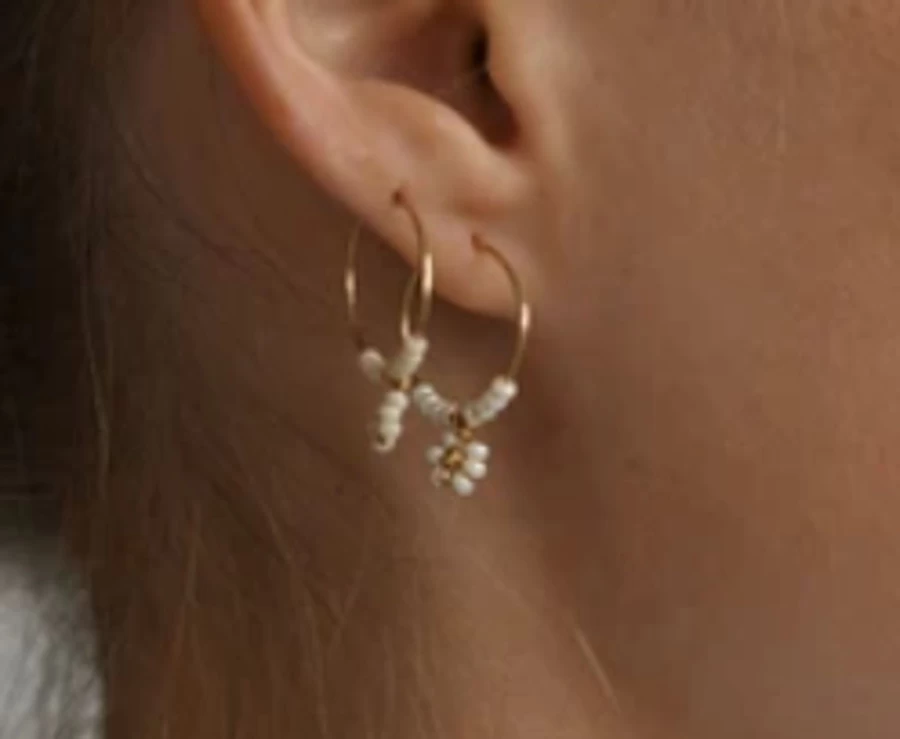 SIDAI DESIGNS Floral Hoop Earrings for Women - Handmade Flower Dangle Earrings, Boho Chic Gold-Tone Jewelry Gift