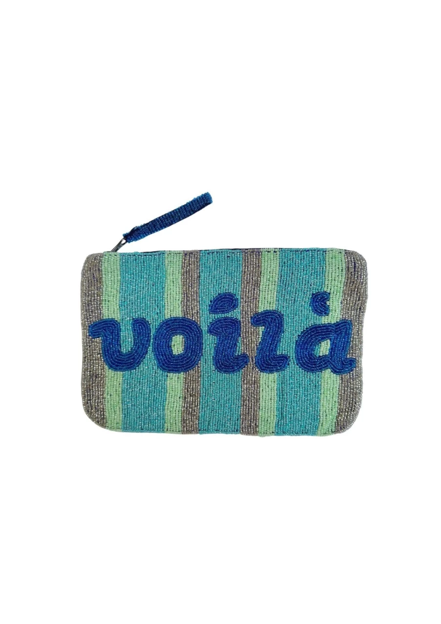 The Jacksons Blue and Silver Voila Bead Clutch - Elegant Evening Bag