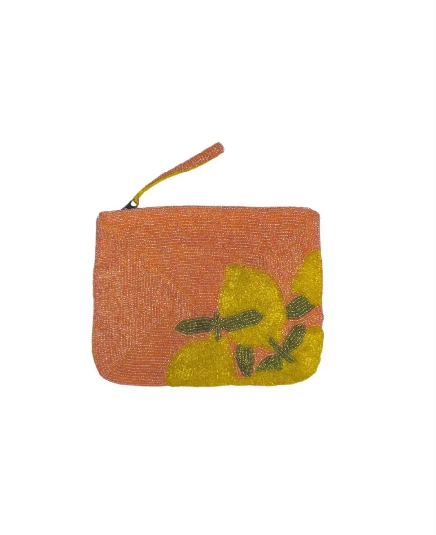The Jacksons Peach Lemon Green Beaded Handbag - Stylish Floral Crossbody Purse