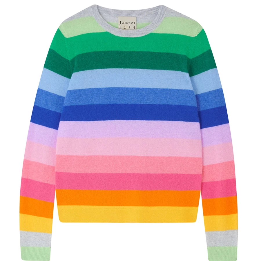 "Jumper 1234 Women's Rainbow Striped Sweater - Colorful Knit Pullover"