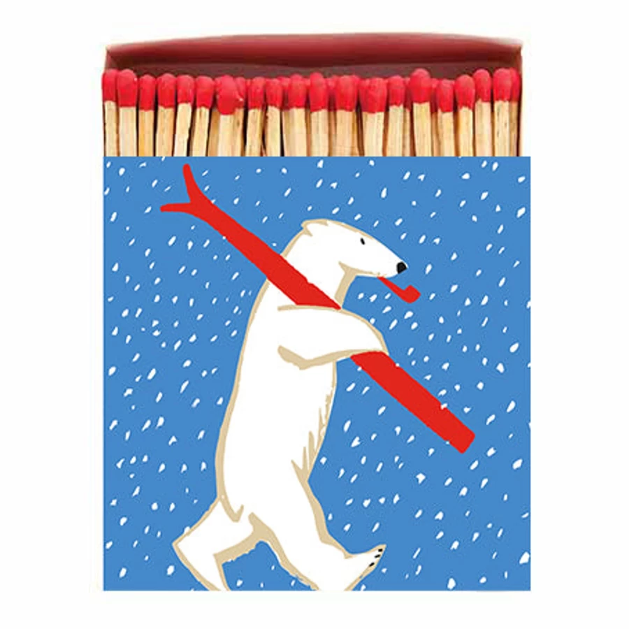 "Archivist Gallery Christmas Skiing Polar Bear Matches - Holiday Decorative Matches for Festive Gifting"