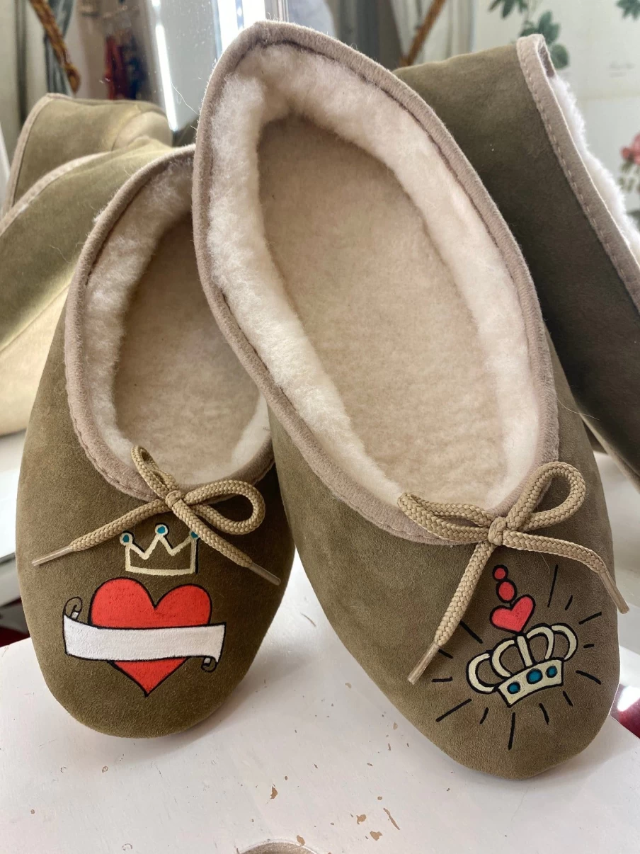 Milona Personalized Monogrammed Khaki Suede Slippers for Women & Men - Custom Luxury House Shoes