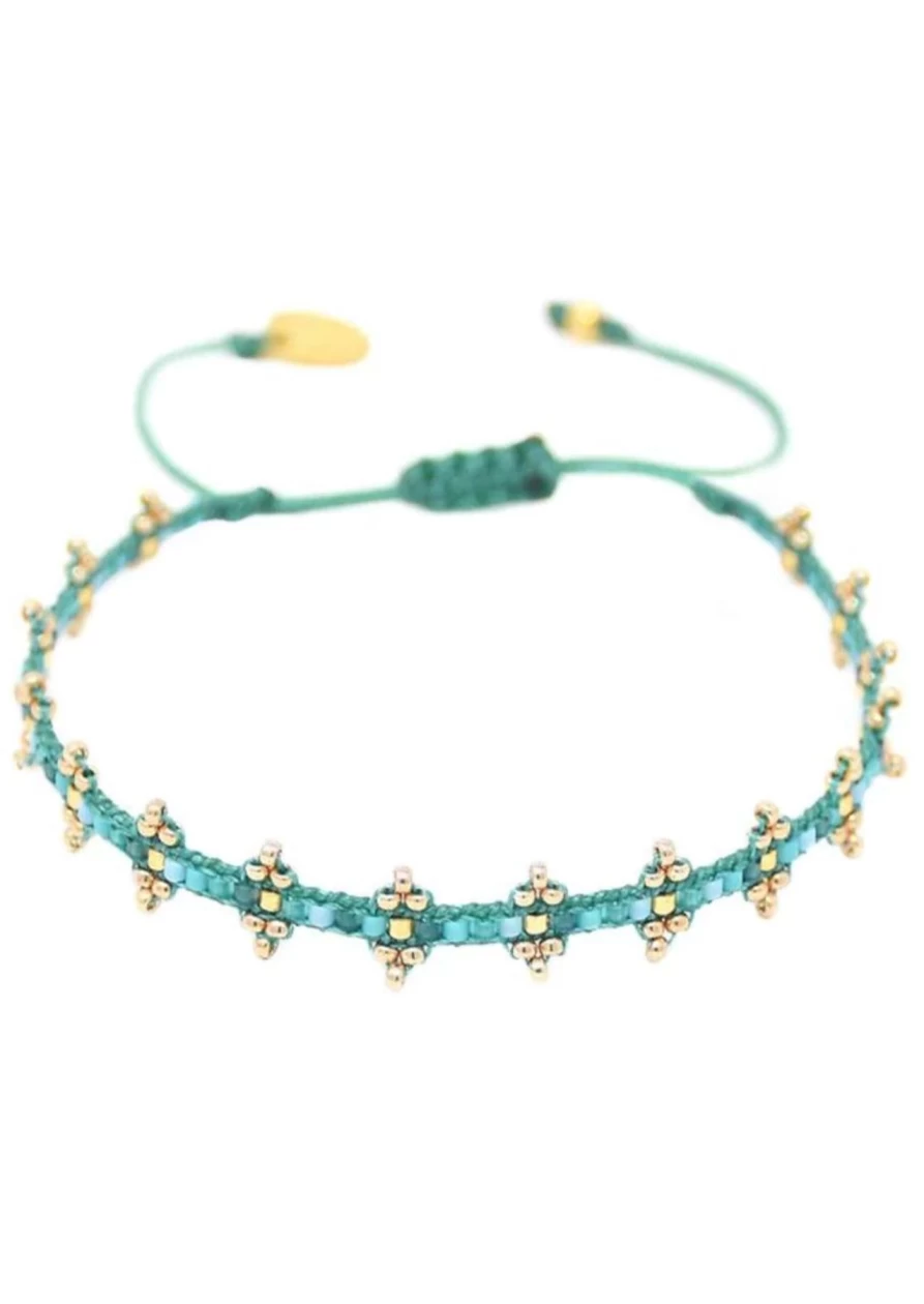 Mishky Turquoise Beaded Shanty Charm Bracelet for Women - Handmade Boho Coastal Style Adjustable Wrap Bracelet