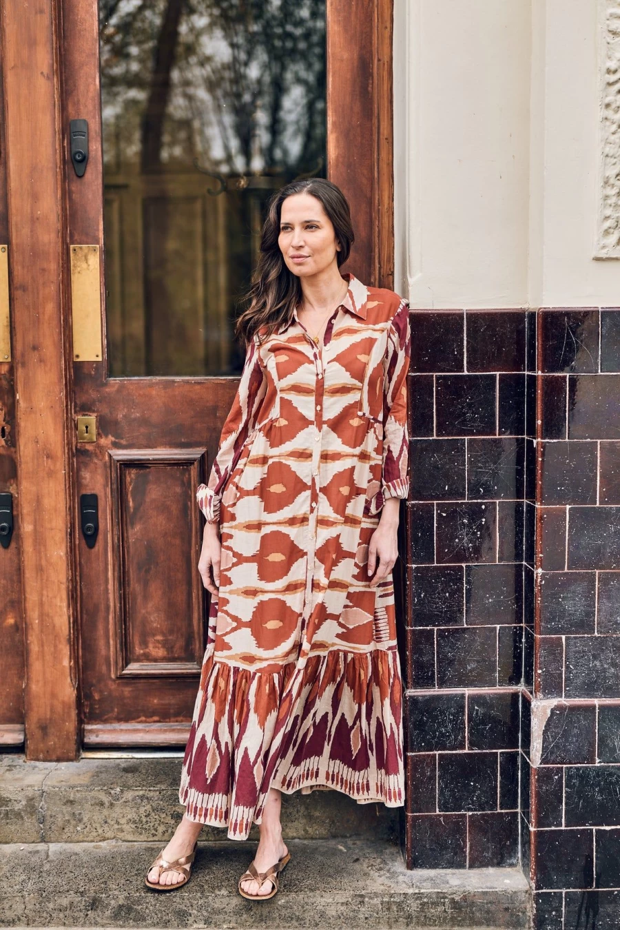 Stella Forest Women's Terracotta Music Print Flowy Dress - Bohemian Style Cotton Maxi Dress for Women