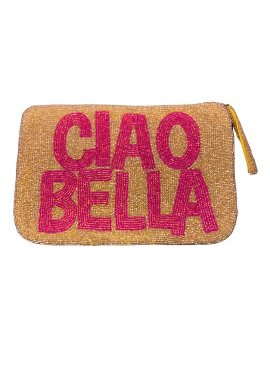 The Jacksons Gold and Pink Beaded Clutch - Elegant Ciao Bella Evening Bag