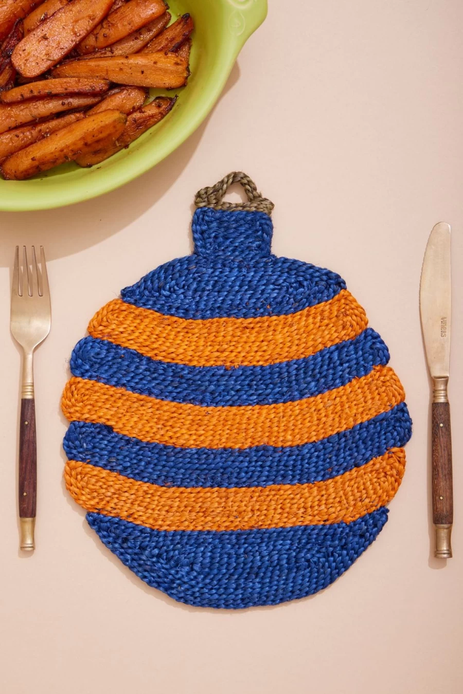 The Jacksons Blue and Orange Stripe Christmas Bauble Placemat - Festive Holiday Table Decor