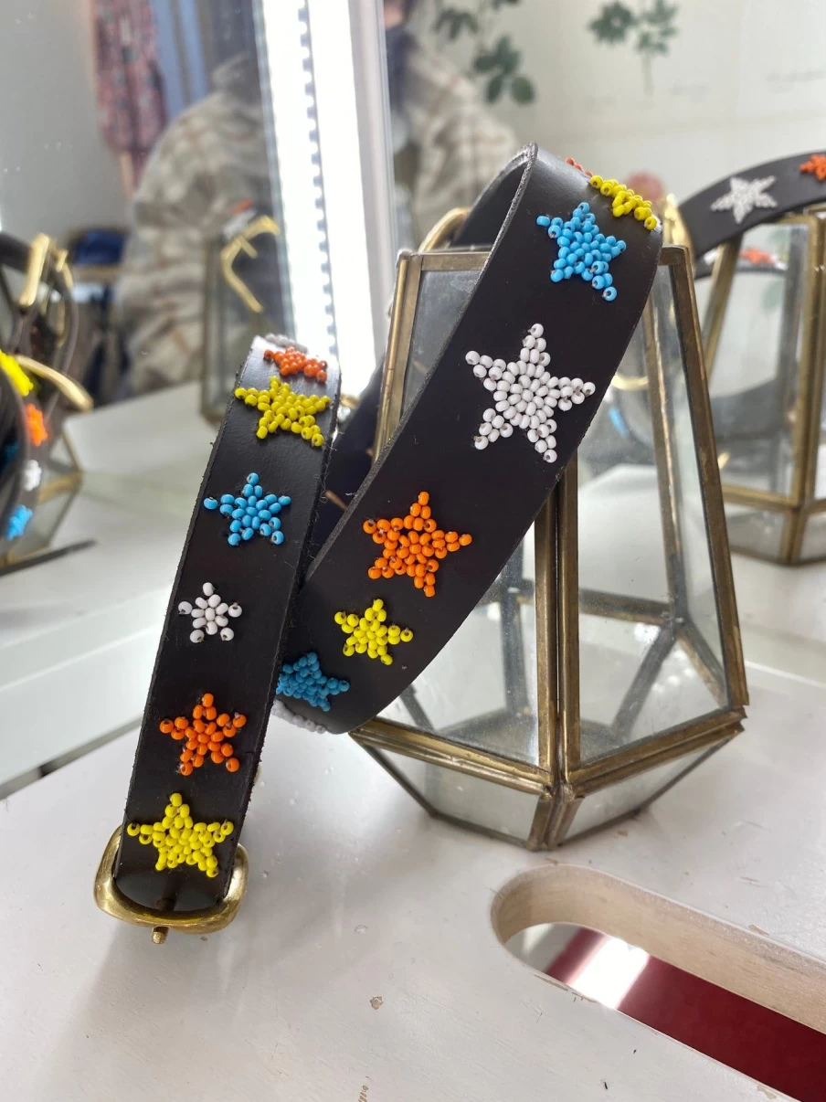 The Jacksons Colorful Star Pattern Dog Collar - Orange, Yellow, White, Blue Adjustable Pet Collar for Small Medium Large Dogs