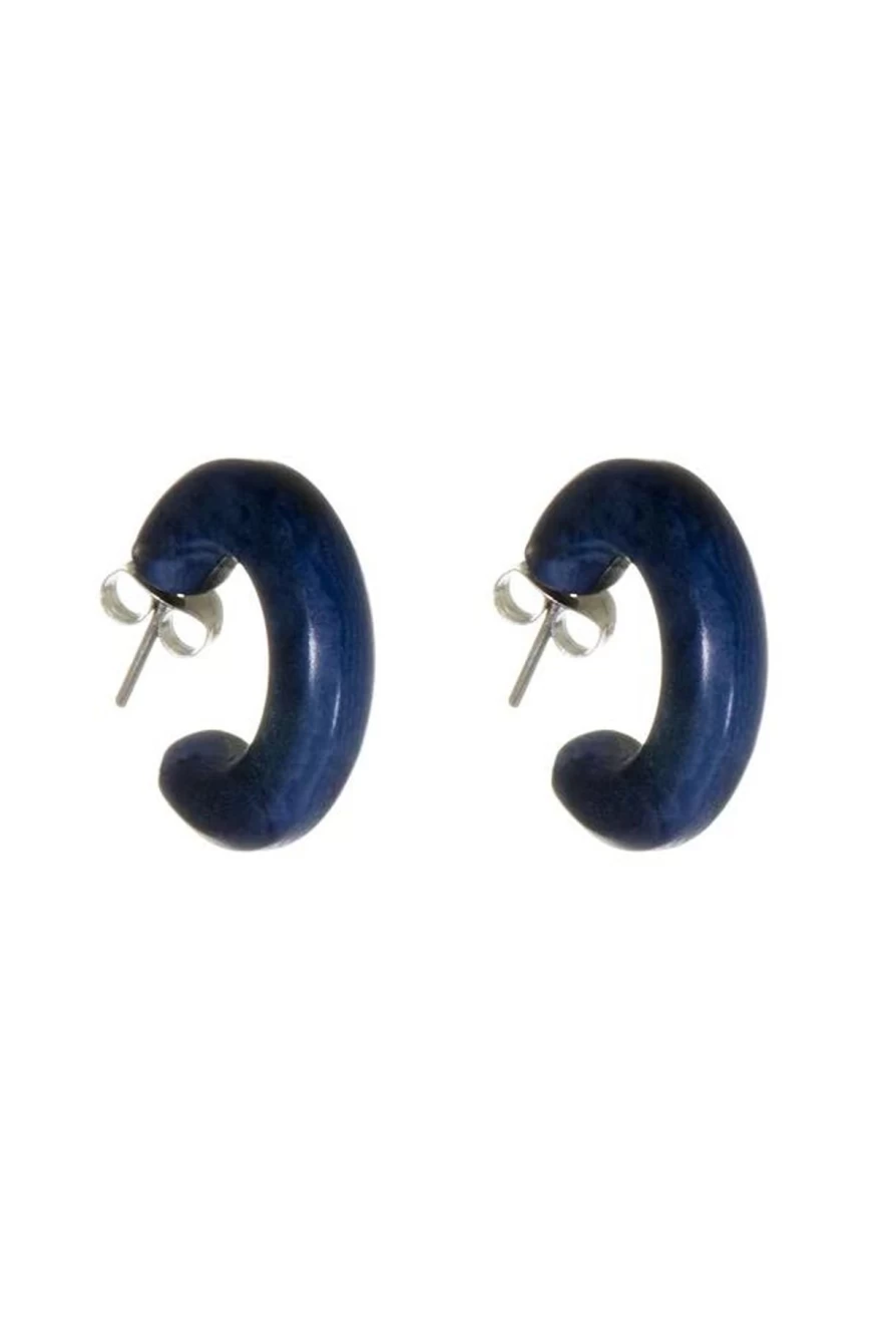 Just Trade Natural Tagua Nut Navy Blue Small Hoop Earrings – Eco-Friendly & Handcrafted