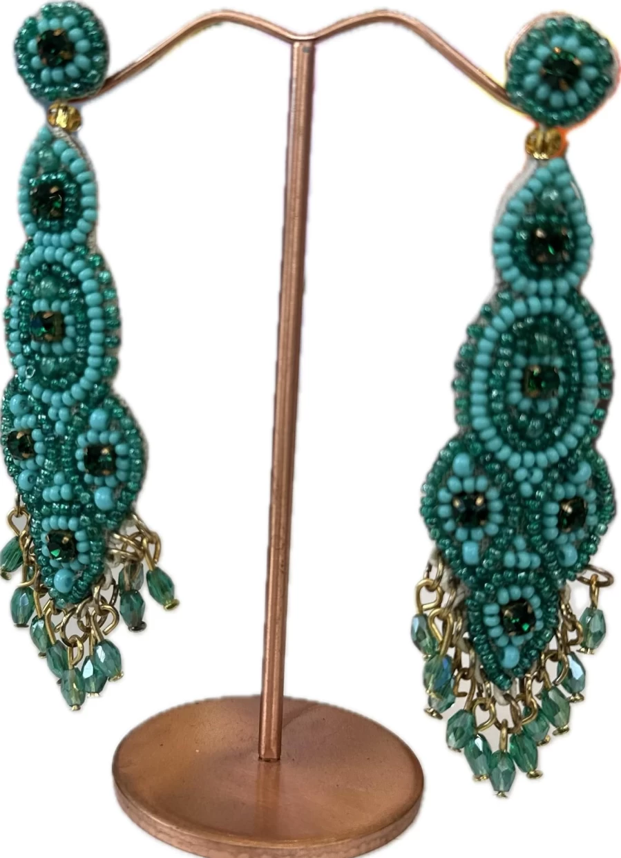 "The Jacksons Turquoise Beaded Long Dangle Earrings – Handmade Boho Chic Jewelry"