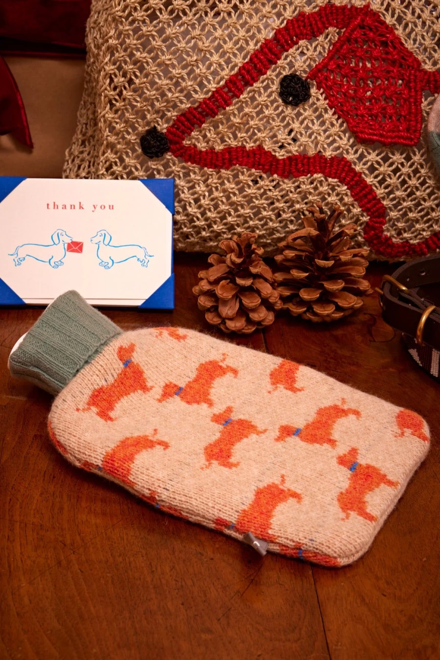 Catherine Tough Lambswool Sausage Dog Hot Water Bottle - Cozy & Handmade Winter Warmth Gift