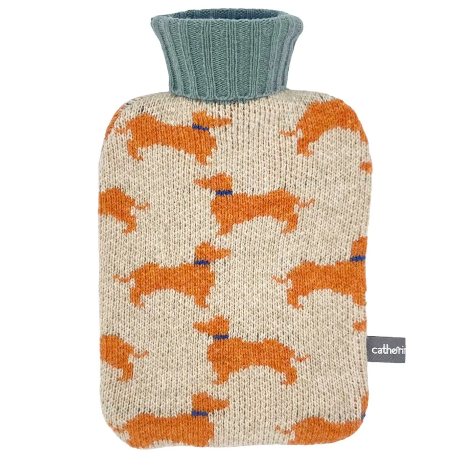 Catherine Tough Lambswool Sausage Dog Hot Water Bottle - Cozy & Handmade Winter Warmth Gift