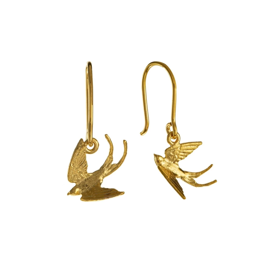 Alex Monroe Swooping Swallow Sterling Silver Hook Earrings - Elegant Bird Jewelry