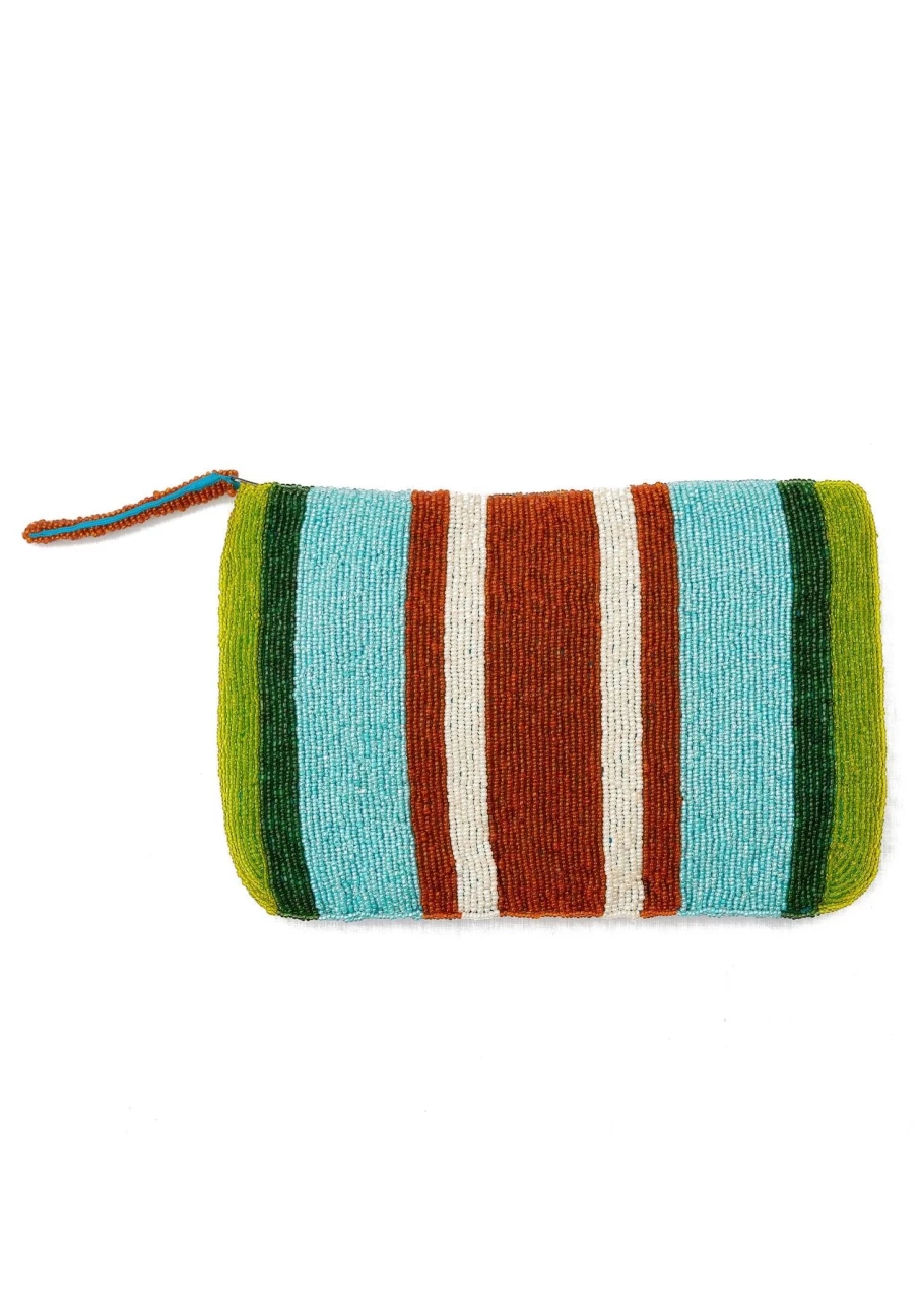 The Jacksons Green Stripe Multi Bead Clutch - Elegant Handbag for Women
