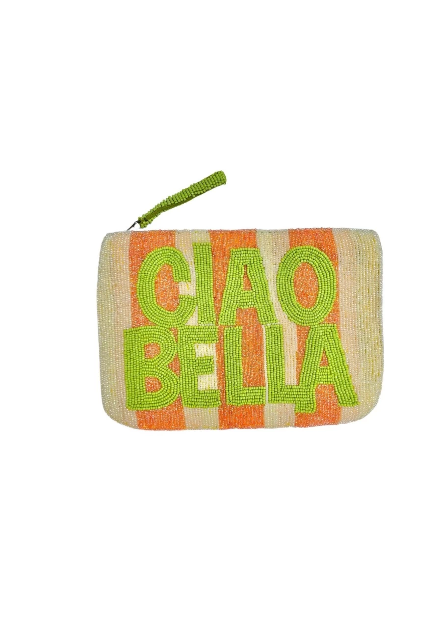 The Jacksons Women's White Pink Lime Beaded Clutch Bag - Ciao Bella Elegant Evening Purse