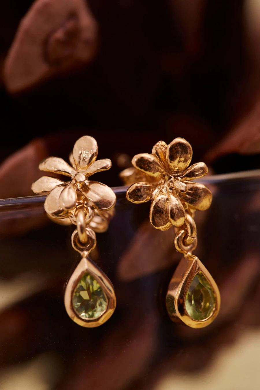 Alex Monroe Small Peridot Drop Rosette Stud Earrings